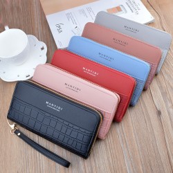 New style wallet - long length, double zipper, large capacity handbag, fashionable color clash lychee pattern double-layer money clip, mobile phone bag