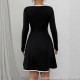 Cross-border Amazon European and American new style 2025 Autumn flared sleeve slit solid color lace spliced square neck figure-hugging dress