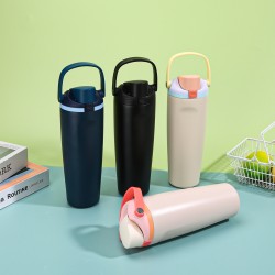 Large-capacity 30oz portable fruit mug, 304 stainless steel vacuum insulated tumbler, outdoor portable straw cup