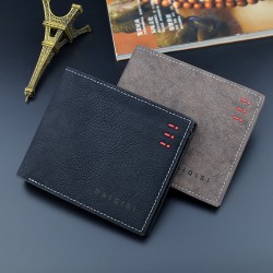 New style men's purse - short length, money clip, young man, multi-card slot card bag, fashionable patchwork casual thin soft leather bag
