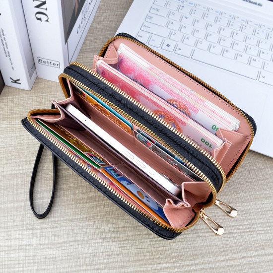 New style hand-held wallet for women - long style soft leather wallet with double layers, mother style fashionable simple large capacity zero money bag for mobile phone.