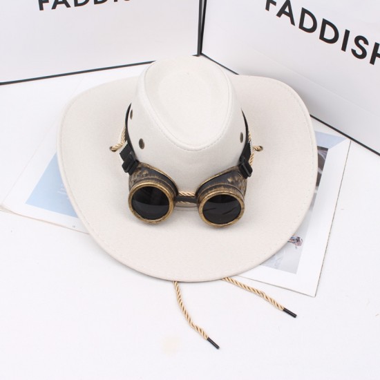 Western cowboy hat, cross-border retro imitation metal goggles accessory, jazz hat, outdoor sun hat, men's top hat.