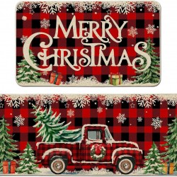 Cross-border TEMU Christmas long kitchen mats, non-slip, stain-resistant, easy-care, two-piece set, in stock.