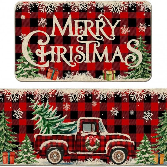 Cross-border TEMU Christmas long kitchen mats, non-slip, stain-resistant, easy-care, two-piece set, in stock.