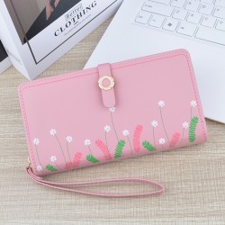 Handbag wallet - women's, long style, zipper snap, soft leather case, hand-held, fashionable, printed money clip with multiple card slots
