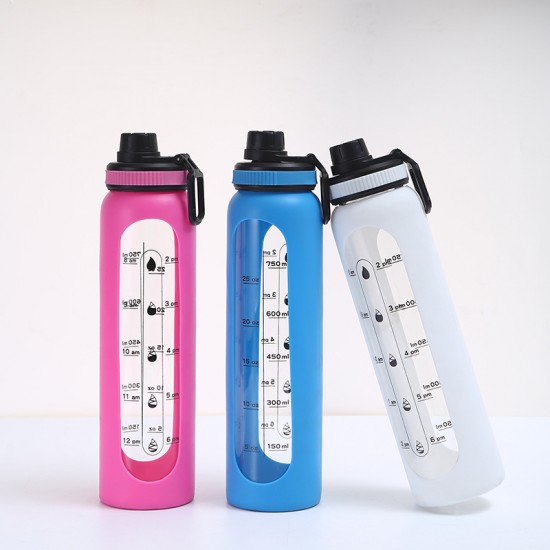 Cross-border transparent silicone glass with handle, large-capacity sports water cup, simple, instant drinking cup