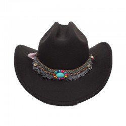 Overseas ethnic style woolen hat with upturned brim, versatile solid color western cowboy hat, British-style jazz hat for women