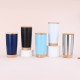 New bamboo-wood bottom 2 0oz car mug, 304 stainless steel coffee mug with wood grain lid, double-walled vacuum insulated office tumbler