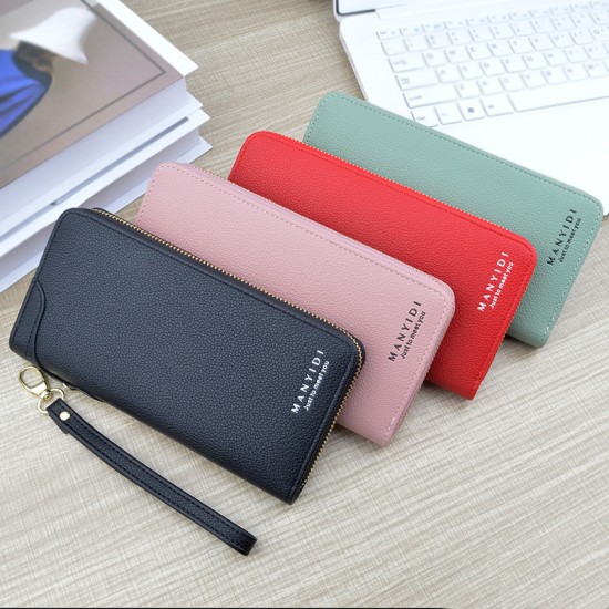 New women's wallet - short style, money clip, female student, Japanese/ Korean style, smooth finish, mini small leather case with zipper, hand-held, fashionable, mixed color card case