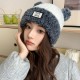 Autumn and winter color-blocked Mickey Mouse and Bear knitted wool hat, warm and versatile, cute plush earmuffs