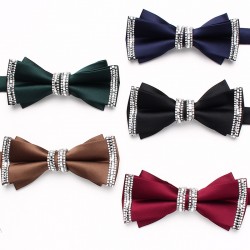 Silver diamond bow ties, men's diamond bow ties, stylish Korean-style bow ties for groomsmen and groomsmen, manufacturer.