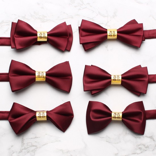 Red wedding tie with a "happiness" character, solid-color wedding bow ties for groomsmen, formal wedding bow ties, bow tie ties for suits Red wedding tie with a "happiness" character, solid-color wedding bow ties for groomsmen, formal wedding bow ties, bow tie ties for suits