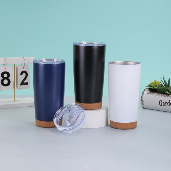 New cork-bottom 20oz car tumbler, 304 stainless steel vacuum thermos, high-quality portable ice cup