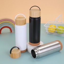 New bamboo lid, cork bottom sports bottle, 304 stainless steel double-layer portable water mug, outdoor portable thermos