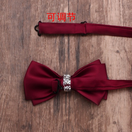 Solid color diamond-encrusted double-layered business bow ties for men and women, wedding and banquet shirts, suit accessories, wholesaler