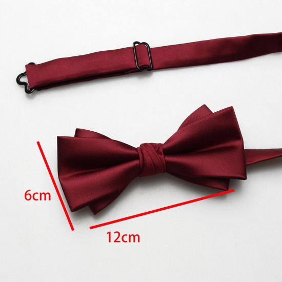 Solid-color men's polyester bow ties in stock, including multi-colored wedding groom and groomsmen bow ties and tie ties.