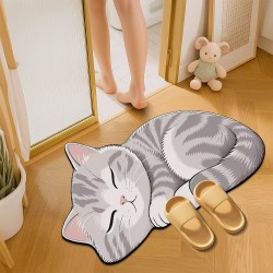 Cute 3D cat print diatom mud floor mats, non-slip, absorbent, quick-drying, easy-care foot mats for the bathroom and kitchen.