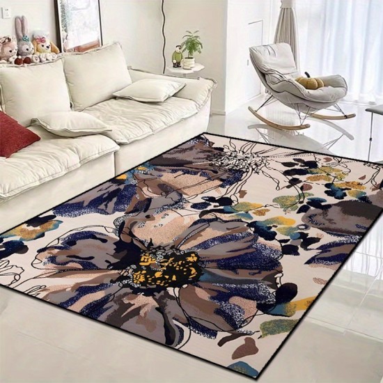 Cross-border temu new Nordic butterfly floral rug, stain-resistant and wear-resistant doormat, easy-care large rug for the living room sofa