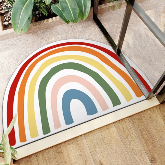 Cartoon rainbow semi-circular floor mats for home entrance doormats, stain-resistant, non-slip bathroom doormats