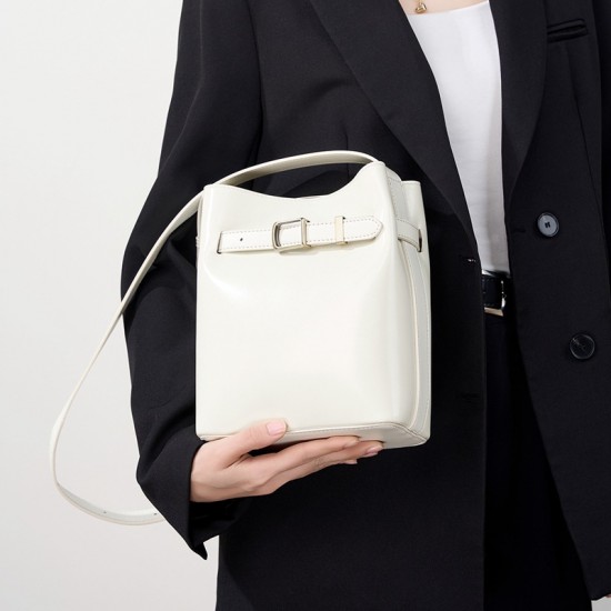 Vintage leather women's shoulder bag, luxury bucket bag, vintage top-grain cowhide crossbody bag
