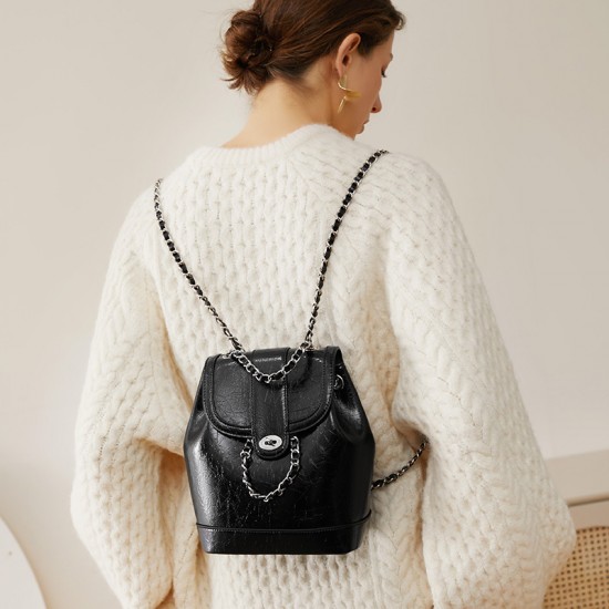 Special Price: 2025 Korean Niche Chanel-Style Chain Bag, Large Capacity, Retro Cowhide Shoulder/Crossbody Bucket Bag
