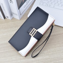 New women's wallet - long style, double-fold, multiple card slots, card case with zipper, snap closure, soft leather case, hand-held, fashionable, Korean style, mixed color