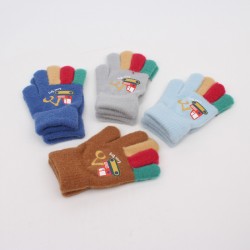 Children's warm gloves for boys, autumn and winter, mittens with excavator prints, outdoor cold-weather gloves