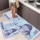 Temu cross-border Korean won printed striped floor mats for kitchens, non-slip and stain-resistant, easy-care mats with labeling.