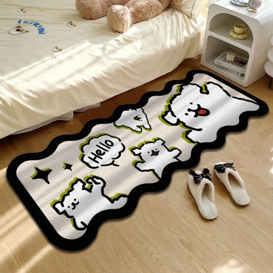 Cartoon striped puppy imitation cashmere non-slip bedside rug, bedroom wall-to-wall non-slip carpet, living room decorative rug, in stock