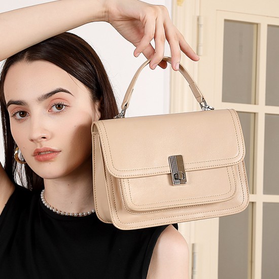 New Top-Grain Cowhide Bag, Large-Capacity Single-Shoulder Handbag, Motorcycle Bag, Women's Commuter Bag, Luxury Crossbody