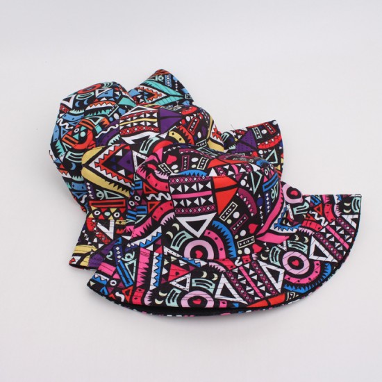 Overseas printed bucket hat, European and American triangle graffiti bucket hat, men's and women's outdoor sun visor, reversible sun hat