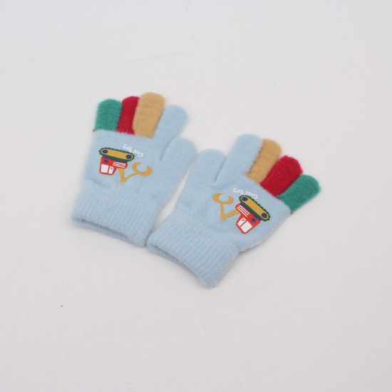 Children's warm gloves for boys, autumn and winter, mittens with excavator prints, outdoor cold-weather gloves