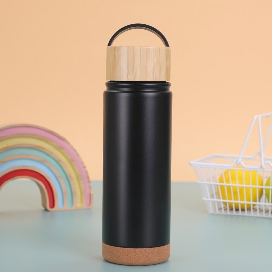 New bamboo lid, cork bottom sports bottle, 304 stainless steel double-layer portable water mug, outdoor portable thermos