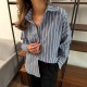 Autumn fashion polo neck Middle East 2025 new style European and American women's wear cardigan striped regular long sleeve shirt for women Autumn fashion polo neck Middle East 2025 new style European and American women's wear cardigan striped regular long sleeve shirt for women