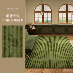 Mid-century French vintage green rug for the living room, American luxury, low-maintenance coffee table rug