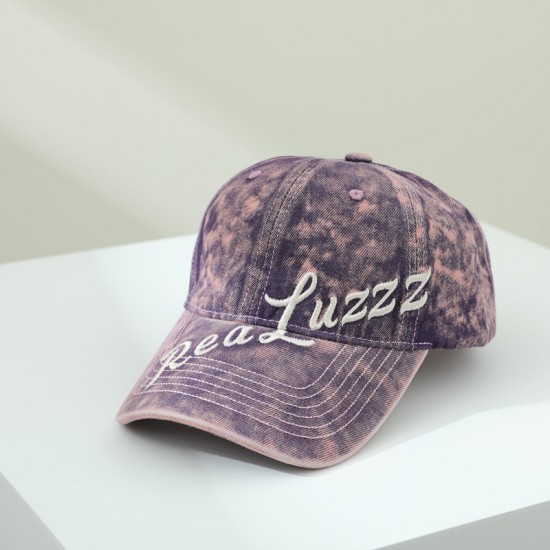 Baseball cap with washed and distressed finish, washed tie-dyed letter embroidered peaked brim sun hat, couple's curved brim hat for women