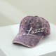 Baseball cap with washed and distressed finish, washed tie-dyed letter embroidered peaked brim sun hat, couple's curved brim hat for women