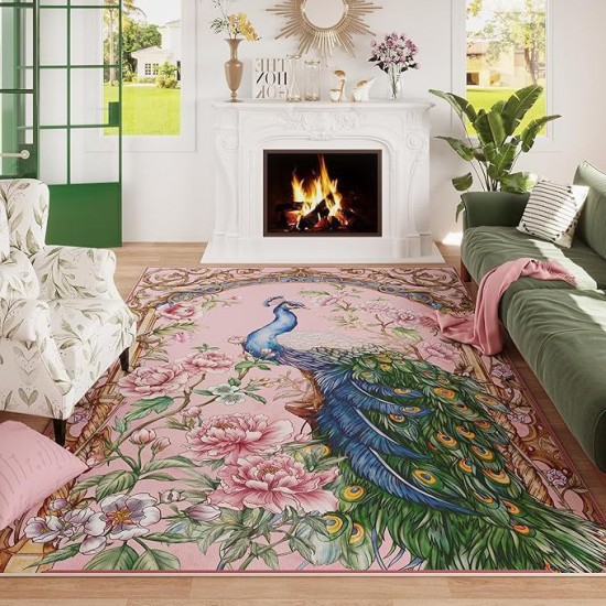 Amazon's American peacock print decorative floor mats, durable and stain-resistant coffee table rugs for the living room, bedroom cooling mats.