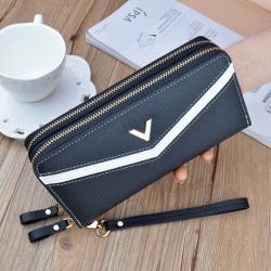 New style wallet - long款 double zippers handbag with two compartments, fashionable color contrast, large capacity, double-layer wallet for cash and mobile phone