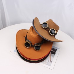 Western cowboy hat, cross-border retro imitation metal goggles accessory, jazz hat, outdoor sun hat, men's top hat.