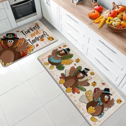 TEMU cross-border autumn pumpkin long kitchen mat, absorbent, stain-resistant, easy-to-care two-piece foot mat set available for delivery.