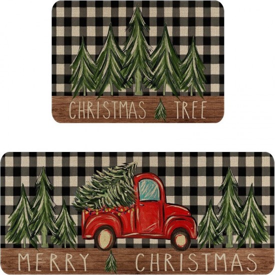 Cross-border TEMU Christmas long kitchen mats, non-slip, stain-resistant, easy-care, two-piece set, in stock.