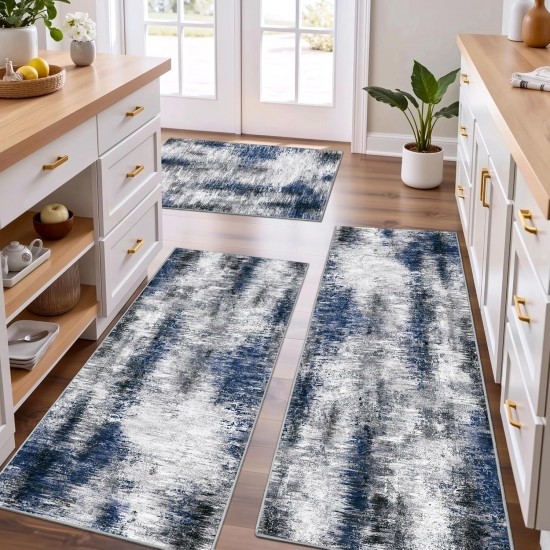 Abstract Blend Color Kitchen Mats, Non-Slip, Oil-Absorbent, Stain-Resistant, Easy-Care, Three-Piece Entryway Floor Mat Set