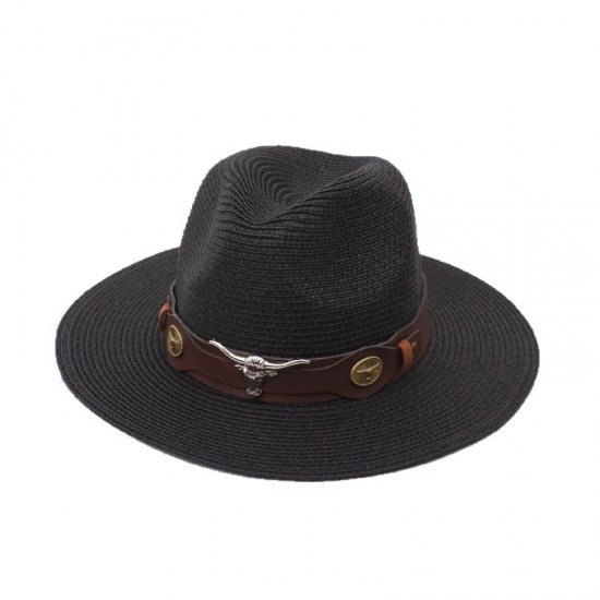 Overseas beach vacation sun hats, bull-head accessory straw hats, wide-brimmed top hats, jazz hats, travel couple's hats