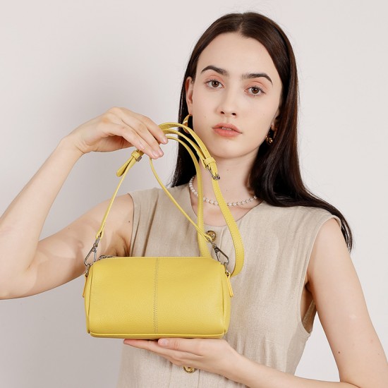 Cylinder-shaped top-grain soft cowhide small bag, 2025 new high-end pillow bag, cowhide underarm commuter shoulder bag