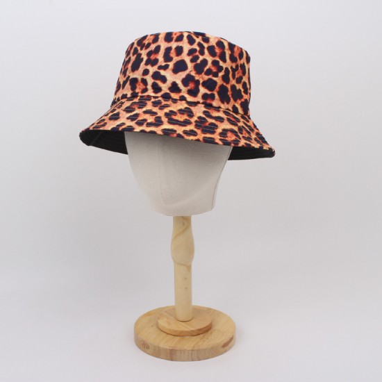 Overseas reversible leopard print bucket hat, spring and summer outdoor sun hat, versatile and personalized sun protection bucket hat.