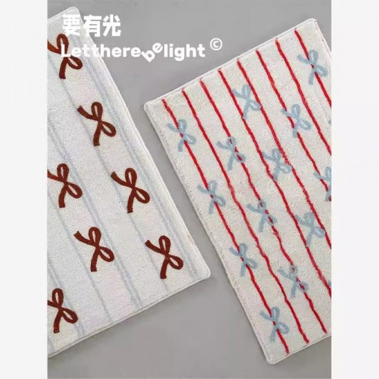 Girly bow faux cashmere floor mat, absorbent bathroom doormat, easy-care entrance doormat. Wholesale dropshipping
