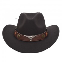 Cross-border Golog Tibetan hat, western cowboy hat, bull head accessory, felt hat, ethnic style curled brim jazz hat