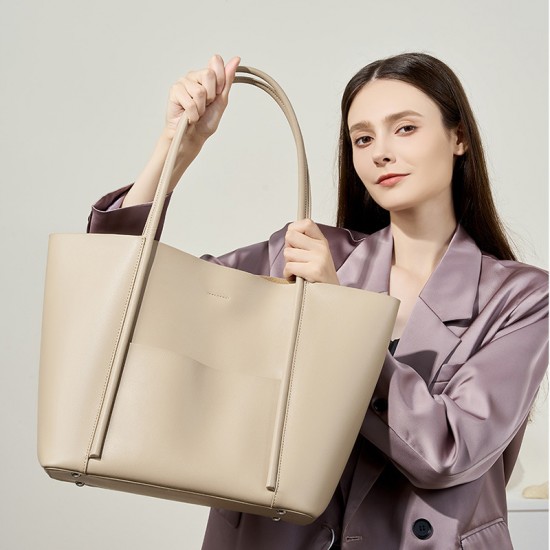 2025 new genuine leather tote bag, large summer handbag, cowhide commuting shoulder bag, large capacity