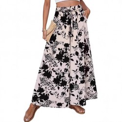 Four seasons fashion drawstring pleated long pants 2025 new style European and American women's wear romantic print resort style casual pants for women
